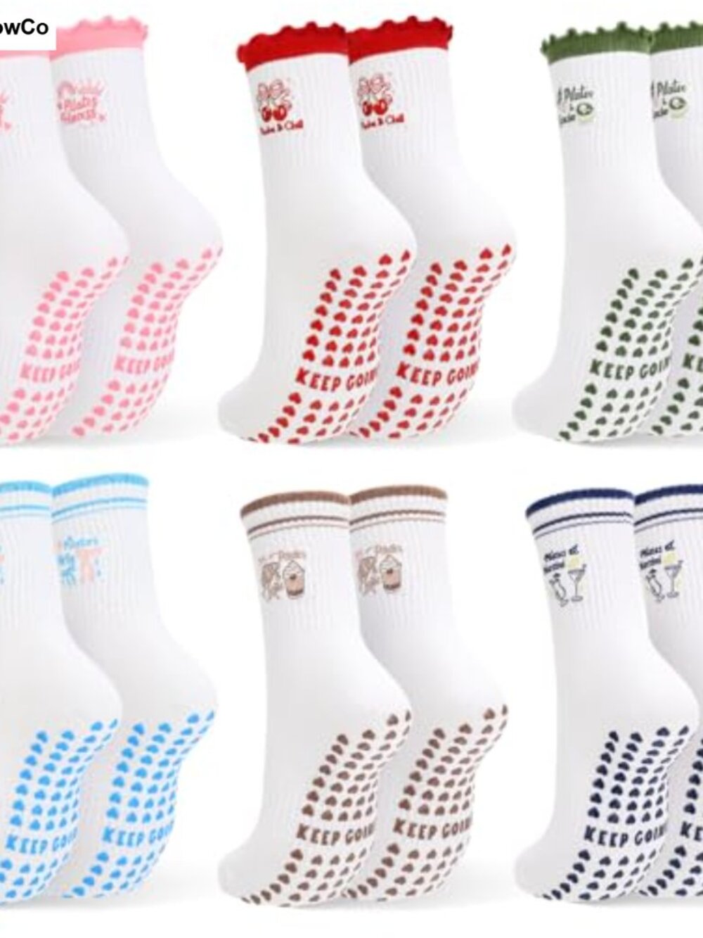 Pilates Grip Socks 6 Pack Cotton Non-Slip Yoga Barre Socks